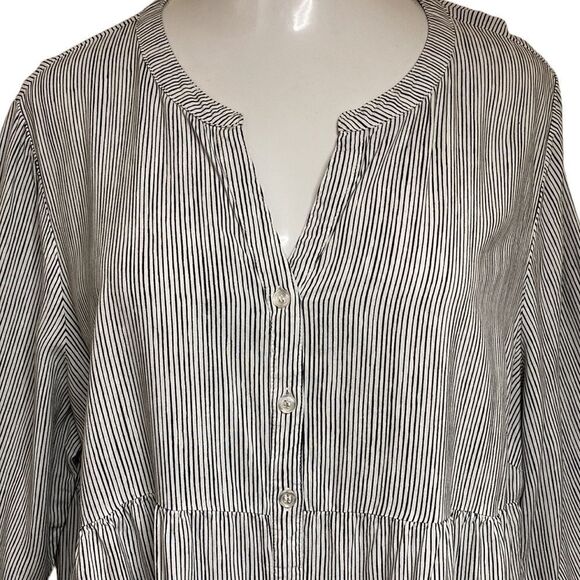CYNTHIA ROWLEY Woman Striped Button Up Minimalist Black White Flowy Top - Picture 4 of 7
